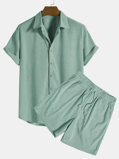 Sommer Set aus Kurzarm Hemd & Shorts – Strukturierter Freizeitlook atmungsaktiv für Herren