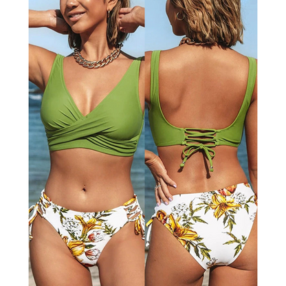 Bikini Set mit Wickel-Top & Schnür-Rücken – verstellbar & figurformend für Damen
