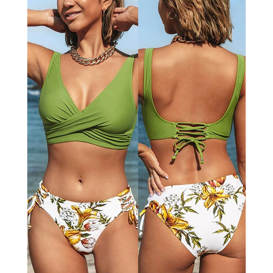 Bikini Set mit Wickel-Top & Schnür-Rücken – verstellbar & figurformend für Damen