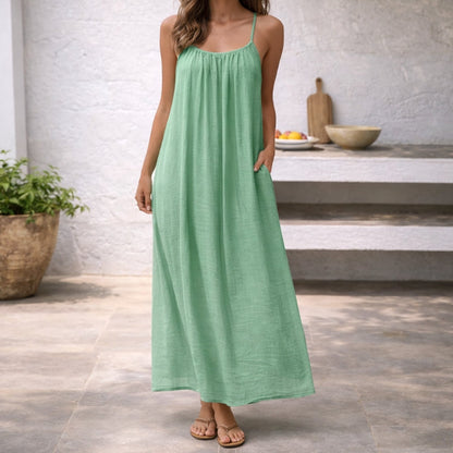 Maxikleid mit Spaghettiträgern für Damen – Luftiges Sommerkleid mit Offenem Rücken & Lockerer Passform