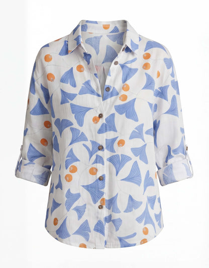 Leichte Damen Bluse mit floralem Print – Luftige Hemdbluse mit Knopfleiste & eleganter Passform