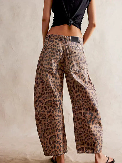 Trendige Print Jeans für Damen – Weite Baggy Denim Hose mit High Waist