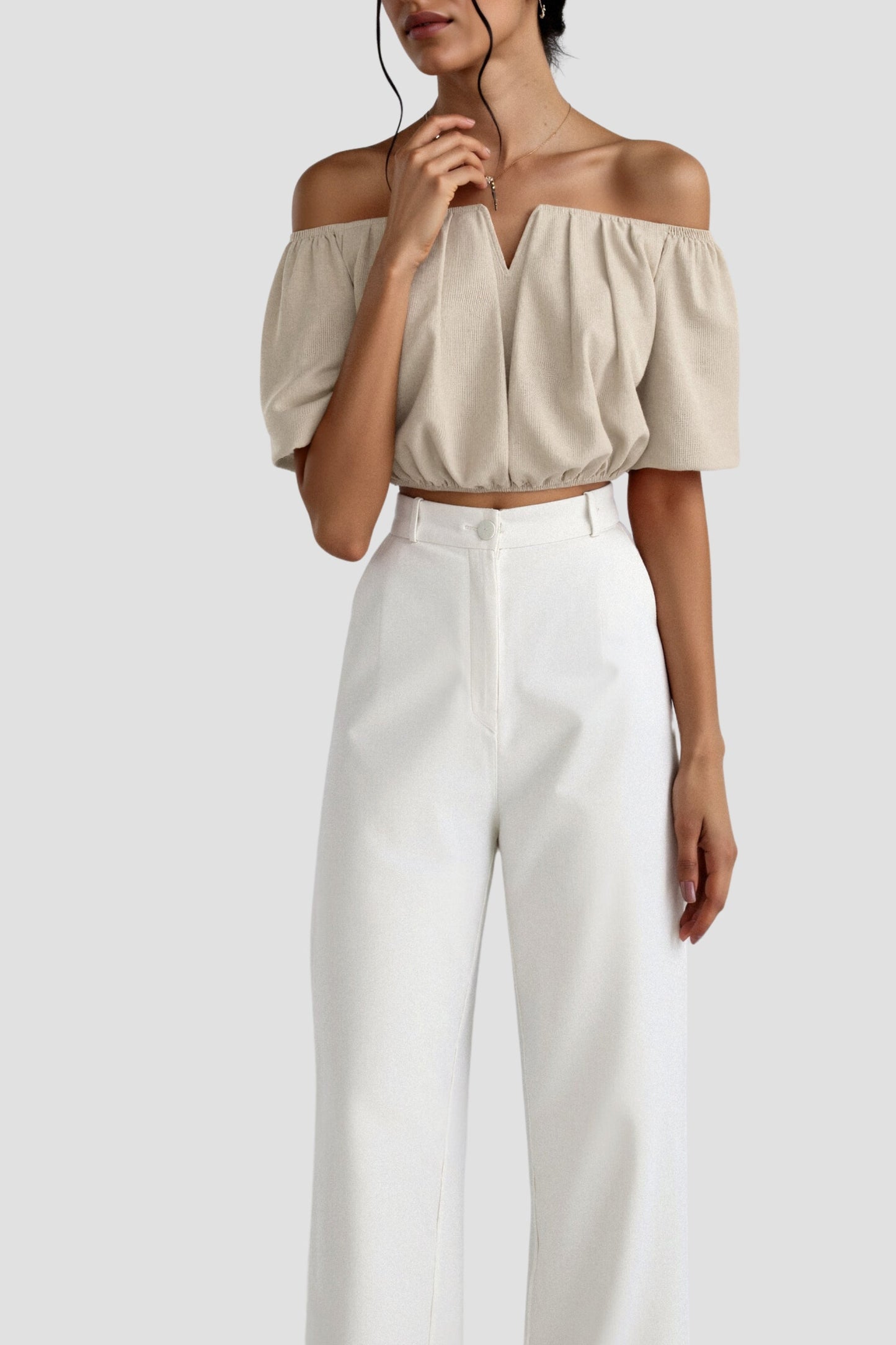 Elegante Off-Shoulder Bluse für Damen mit V-Ausschnitt – Leichtes Sommer Top