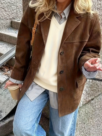 Maïwen - Vintage Suede Übergangsjacke für Damen mit Knöpfen
