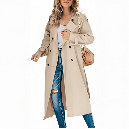 Eleganter langer Trenchcoat mit Gürtel für Damen – Zeitloser Übergangsmantel mit klassischem Schnitt