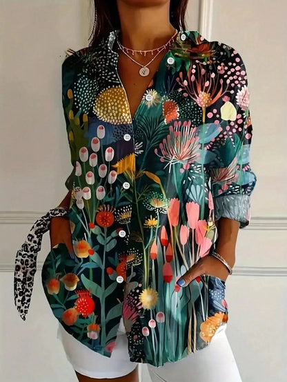 Luftige florale Bluse für Damen – Lockeres Langarmshirt bunt & elegant