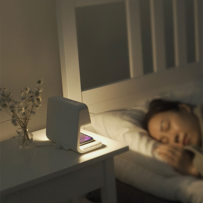 Éclélia - Nachttischlampe 3-in-1 mit kabellosem Ladegerät – LCD-Wecker & dimmbare LED-Touchlampe
