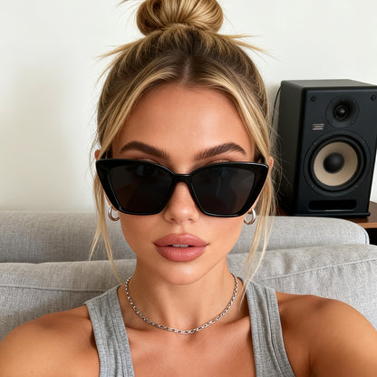 Cat-Eye Sonnenbrille UV400 mit breitem Rahmen für Damen – Klassische Oversize Shades
