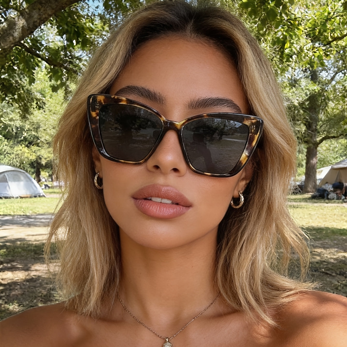 Cat-Eye Sonnenbrille UV400 mit breitem Rahmen für Damen – Klassische Oversize Shades