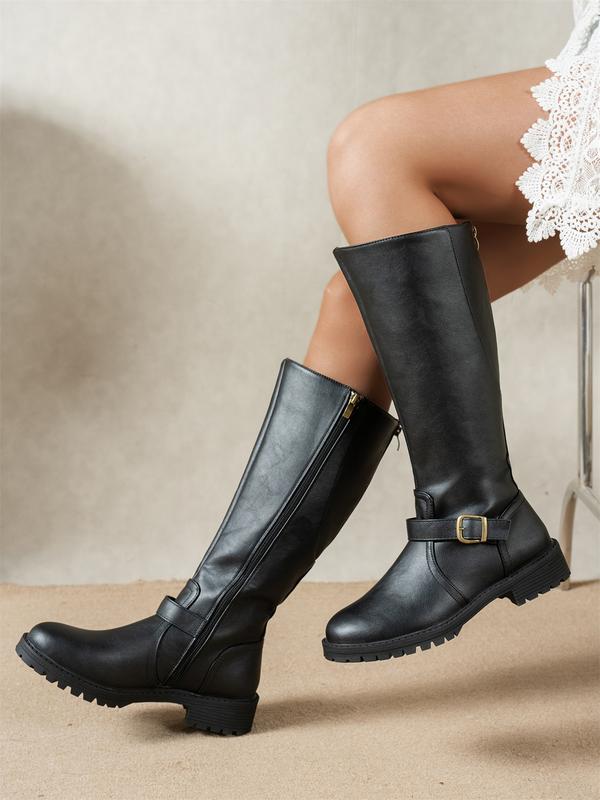 Aurivie - Zeitlose Braune Vegane Lederstiefel für Frauen, Kniehöhe, mit Schnalle