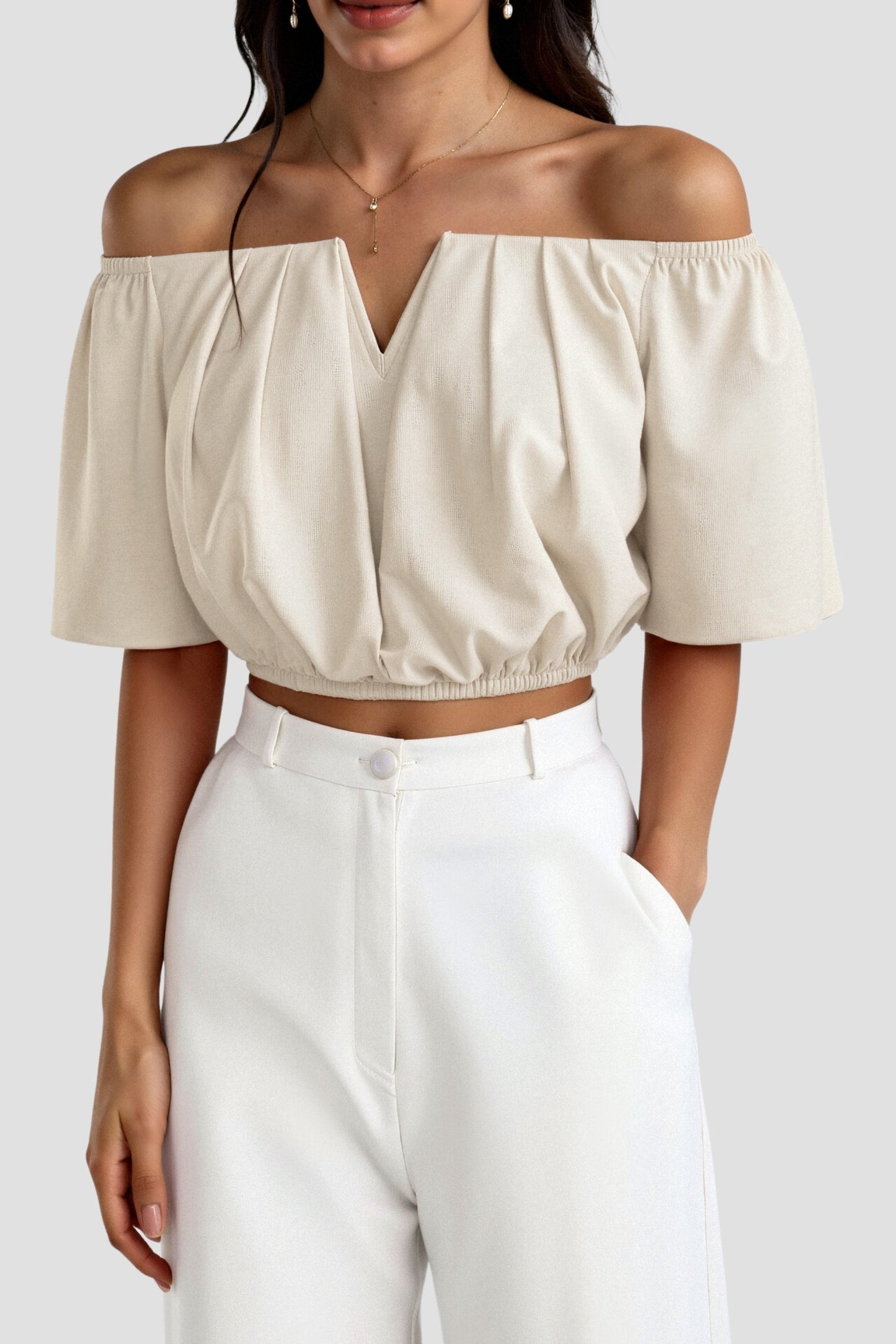 Elegante Off-Shoulder Bluse für Damen mit V-Ausschnitt – Leichtes Sommer Top