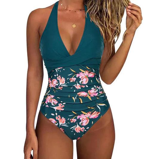Eleganter Halterneck Badeanzug mit Tropical Print für Damen