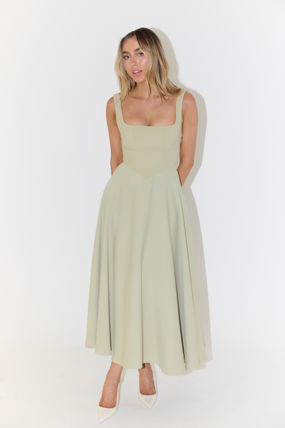 Marcelline - Midi Sommerkleid für Frauen mit quadratischem Ausschnitt und ärmellos