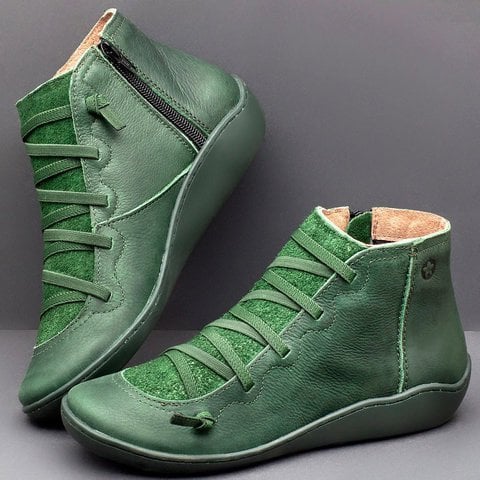 Orthopädische Leder Stiefeletten für Damen – Bequeme Schnürboots mit Reißverschluss & Breiter Zehenbox