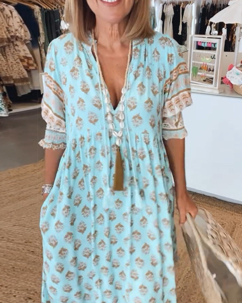 Sylméra - Maxikleid Boho Leichtes Druck Fluid Sommer