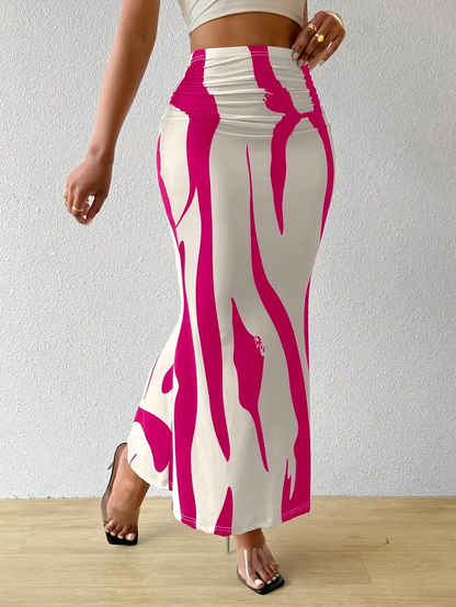Figurbetonter Maxirock mit abstraktem Print für Damen – Eleganter High-Waist Rock für Sommer & Urlaub