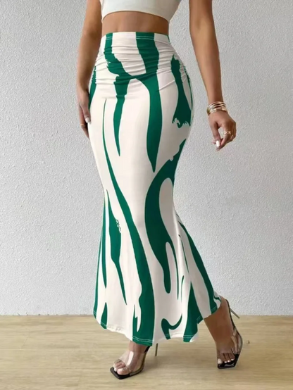 Figurbetonter Maxirock mit abstraktem Print für Damen – Eleganter High-Waist Rock für Sommer & Urlaub
