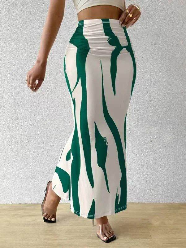 Figurbetonter Maxirock mit abstraktem Print für Damen – Eleganter High-Waist Rock für Sommer & Urlaub