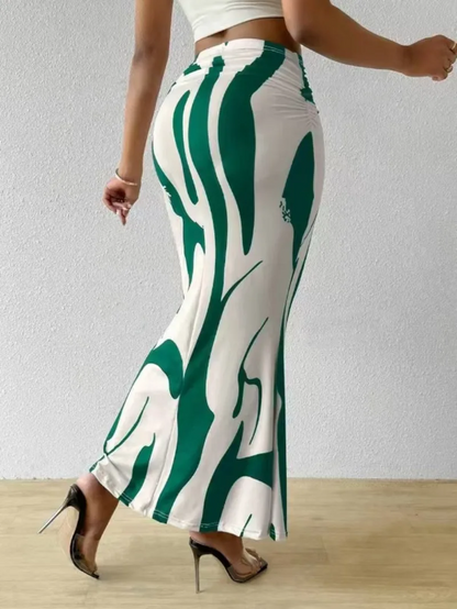 Figurbetonter Maxirock mit abstraktem Print für Damen – Eleganter High-Waist Rock für Sommer & Urlaub