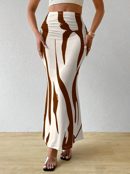 Figurbetonter Maxirock mit abstraktem Print für Damen – Eleganter High-Waist Rock für Sommer & Urlaub