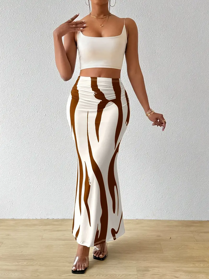 Figurbetonter Maxirock mit abstraktem Print für Damen – Eleganter High-Waist Rock für Sommer & Urlaub