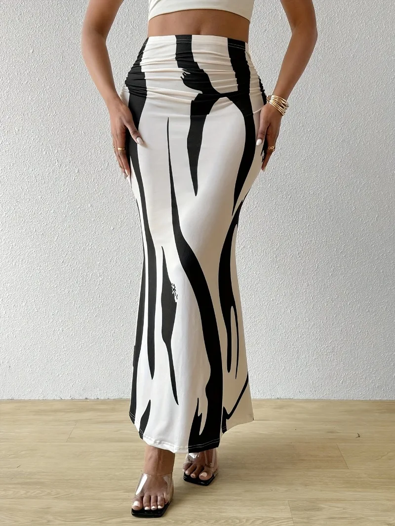 Figurbetonter Maxirock mit abstraktem Print für Damen – Eleganter High-Waist Rock für Sommer & Urlaub