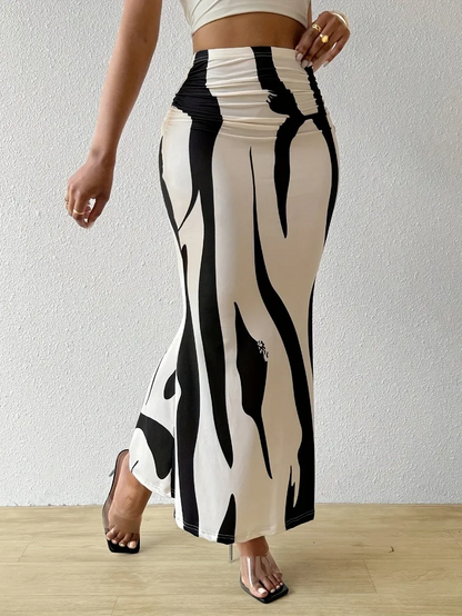 Figurbetonter Maxirock mit abstraktem Print für Damen – Eleganter High-Waist Rock für Sommer & Urlaub