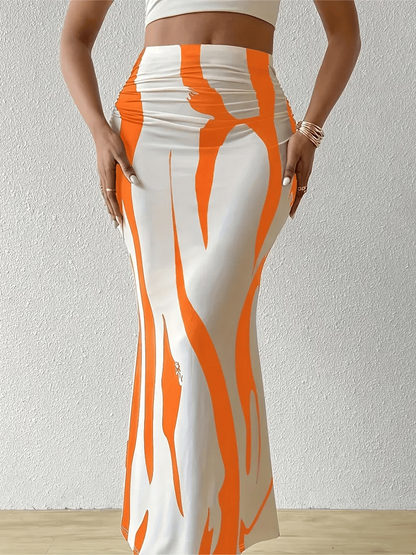 Figurbetonter Maxirock mit abstraktem Print für Damen – Eleganter High-Waist Rock für Sommer & Urlaub