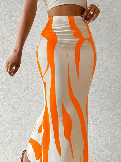 Figurbetonter Maxirock mit abstraktem Print für Damen – Eleganter High-Waist Rock für Sommer & Urlaub