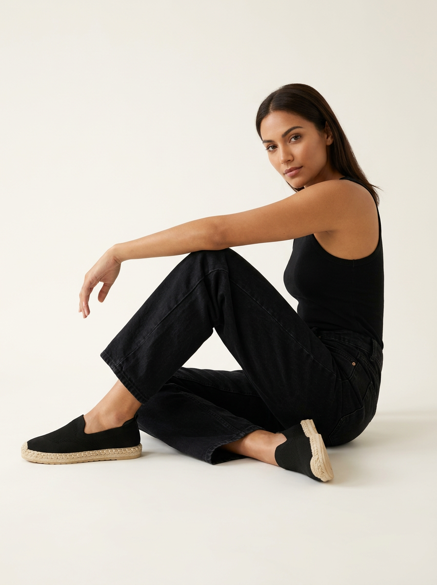Bequeme Slip-On Espadrilles für Damen – Leichte Freizeit Schuhe mit geflochtener Sohle