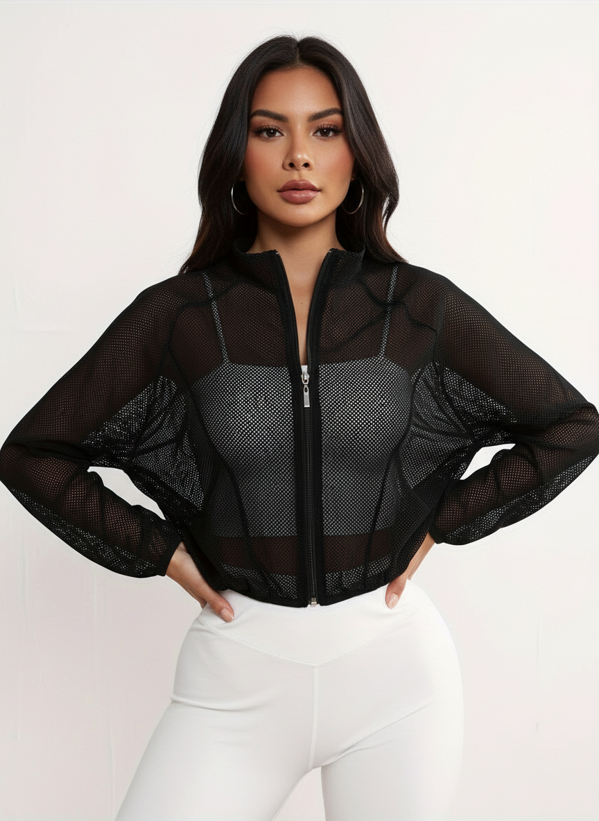 Leichte Mesh Jacke mit Reißverschluss für Damen – Atmungsaktive Sportjacke für Fitness, Yoga & Freizeit