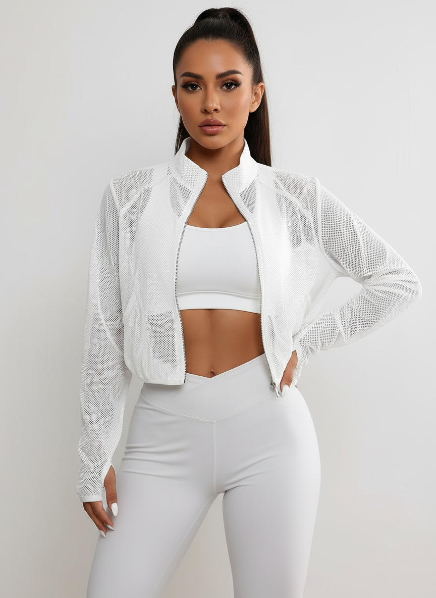 Leichte Mesh Jacke mit Reißverschluss für Damen – Atmungsaktive Sportjacke für Fitness, Yoga & Freizeit