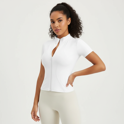 Figurformendes Sportshirt mit Reißverschluss für Damen – Kurzarm Fitness Top für Yoga, Training & Freizeit