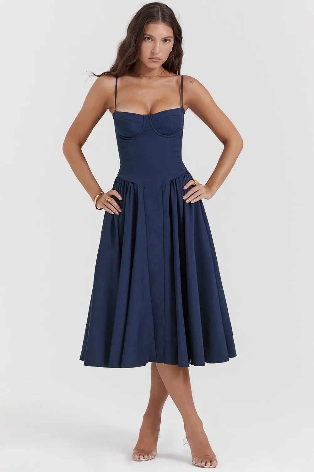 Calixène - Maxikleid mit Korsett für Damen aus atmungsaktivem Stoff für Frühling und Sommer