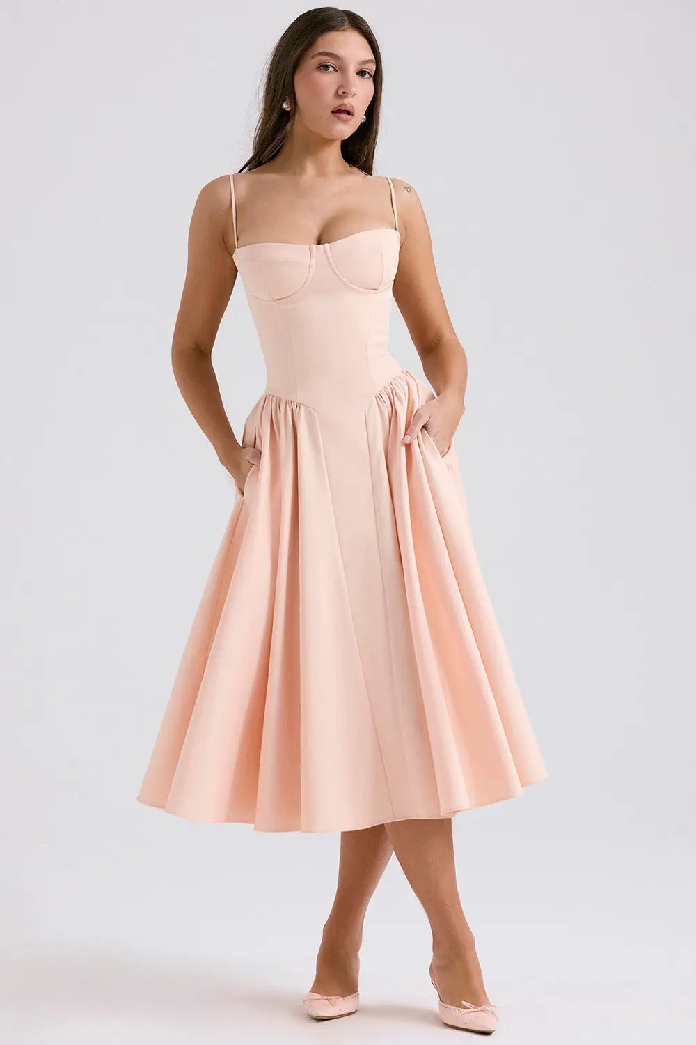 Calixène - Maxikleid mit Korsett für Damen aus atmungsaktivem Stoff für Frühling und Sommer