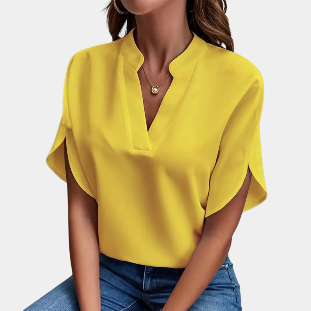 Jade - Elegante und feminine Bluse für Frühling-Sommer mit subtilen V-Ausschnitt für Damen