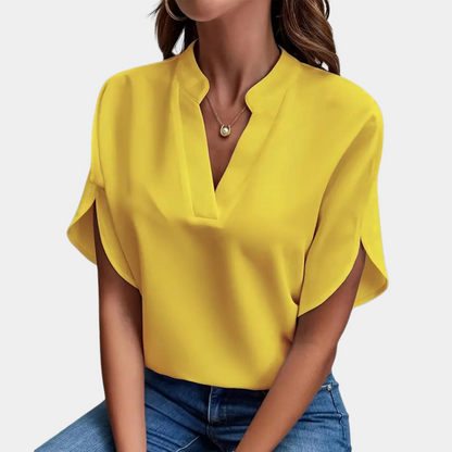Jade - Elegante und feminine Bluse für Frühling-Sommer mit subtilen V-Ausschnitt für Damen