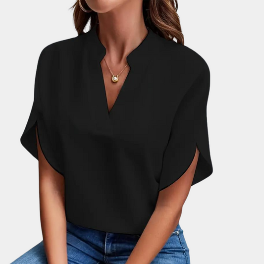 Jade - Elegante und feminine Bluse für Frühling-Sommer mit subtilen V-Ausschnitt für Damen