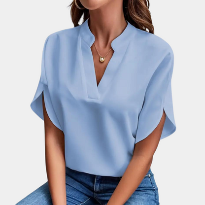 Jade - Elegante und feminine Bluse für Frühling-Sommer mit subtilen V-Ausschnitt für Damen
