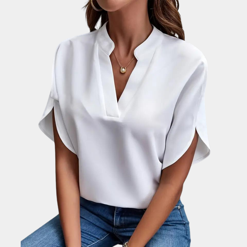 Jade - Elegante und feminine Bluse für Frühling-Sommer mit subtilen V-Ausschnitt für Damen