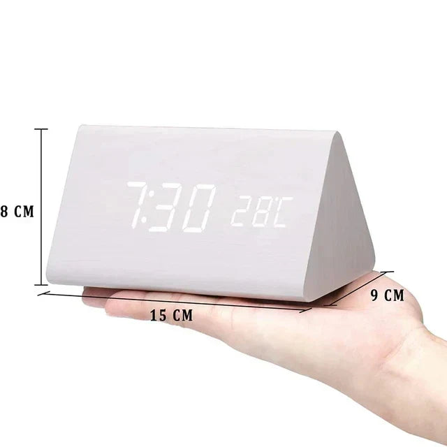 BoisSage - Wecker aus echtem Holzblock – WoodWatch – LED-Anzeige – Sprachsteuerung