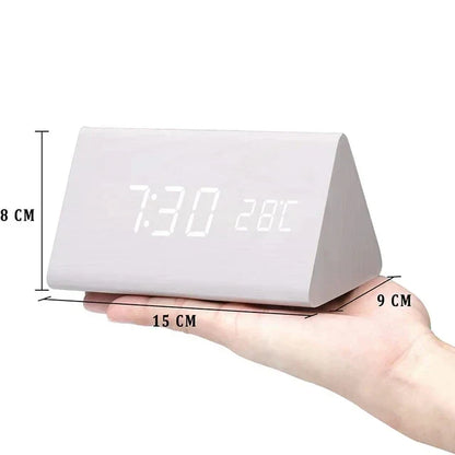 BoisSage - Wecker aus echtem Holzblock – WoodWatch – LED-Anzeige – Sprachsteuerung
