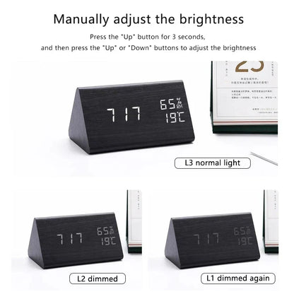 BoisSage - Wecker aus echtem Holzblock – WoodWatch – LED-Anzeige – Sprachsteuerung