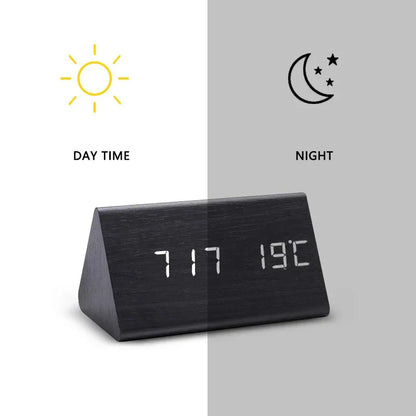 BoisSage - Wecker aus echtem Holzblock – WoodWatch – LED-Anzeige – Sprachsteuerung