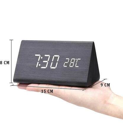 BoisSage - Wecker aus echtem Holzblock – WoodWatch – LED-Anzeige – Sprachsteuerung