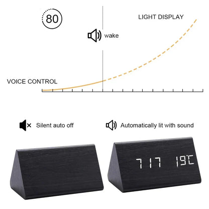 BoisSage - Wecker aus echtem Holzblock – WoodWatch – LED-Anzeige – Sprachsteuerung