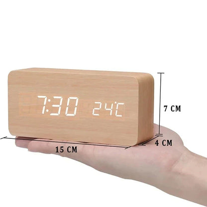 BoisSage - Wecker aus echtem Holzblock – WoodWatch – LED-Anzeige – Sprachsteuerung
