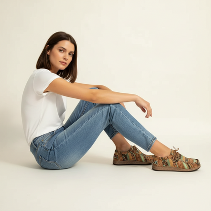 Bequeme Freizeit Schuhe mit Boho Print für Damen – Leichte Schnürschuhe für Alltag & Reisen