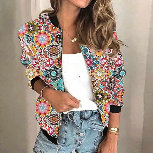 Lunéa - Elegante Damen Bomberjacke mit Pailletten, floralen Motiven und Reißverschluss