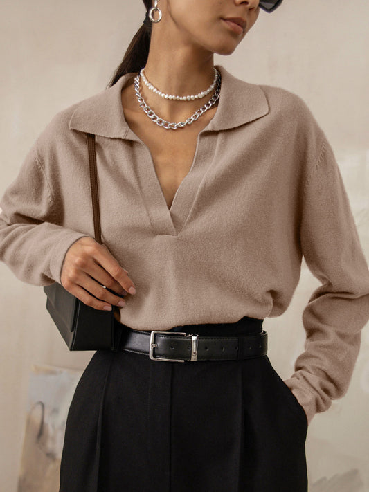 Rosélyne - Business Casual Pullover für Damen mit Hemdkragen und V-Ausschnitt